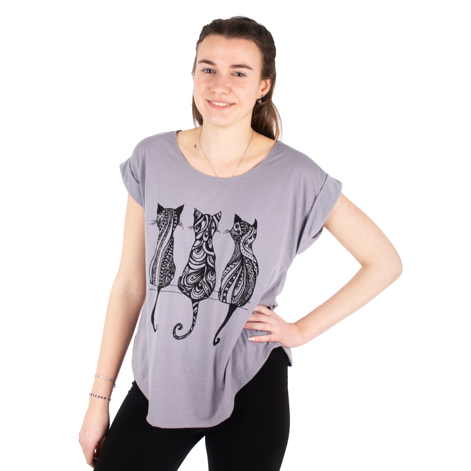 Dámske tričko s krátkym rukávom Darika Cats 1 Grey Thailand