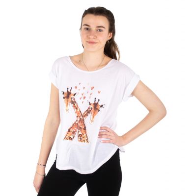 Dámske tričko s krátkym rukávom Darika Giraffes in Love White | S/M