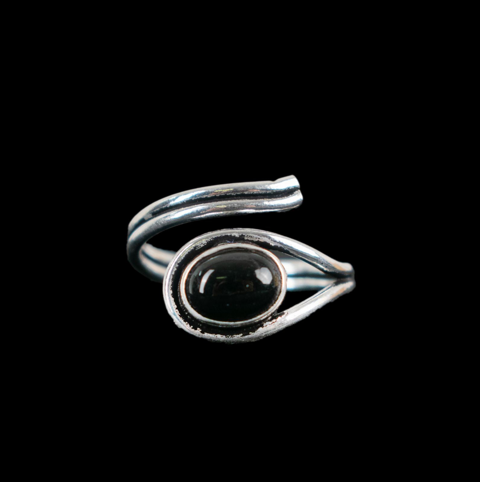 Etno prsteň z nemeckého striebra Ovidie Čierny Onyx India