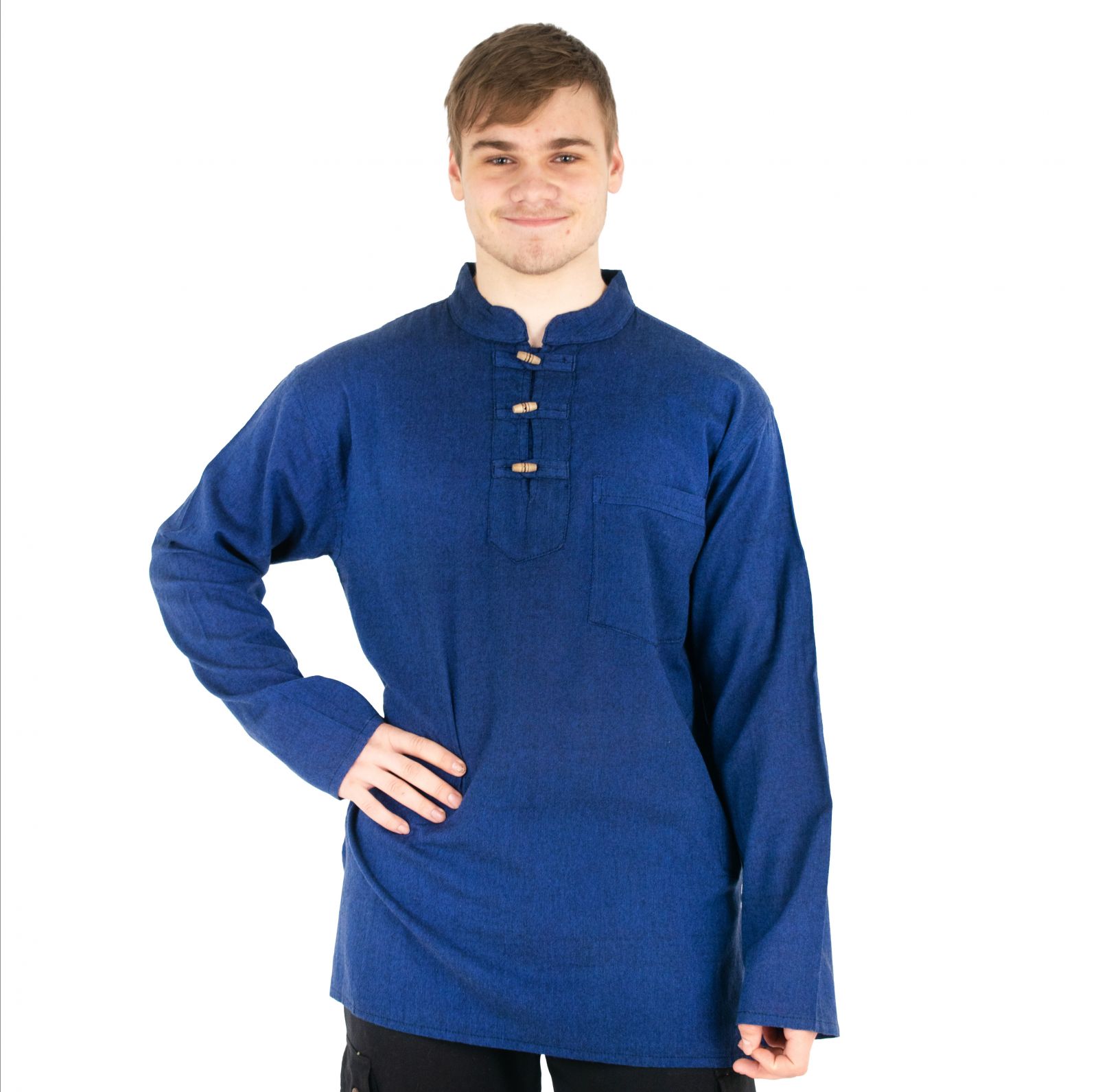 Kurta Vikram Blue - pánska košeľa s dlhým rukávom Nepal