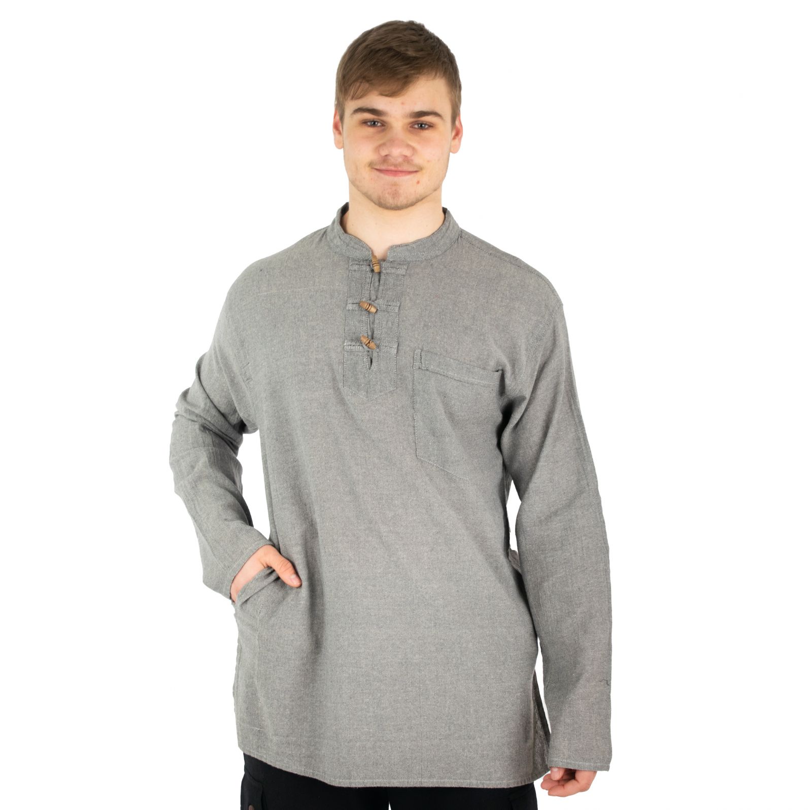 Kurta Vikram Grey - pánska košeľa s dlhým rukávom Nepal