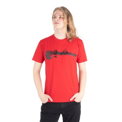 Bavlnené tričko s potlačou Guitar City - červené | M, L, XL, XXL
