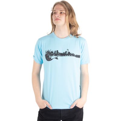 Bavlnené tričko s potlačou Guitar City – bledomodré Thailand