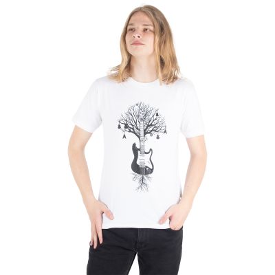 Bavlnené tričko s potlačou Guitar Tree – biele Thailand