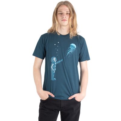 Bavlnené tričko s potlačou Stretnutie v mori - petrolejovo modré | M, L, XL, XXL