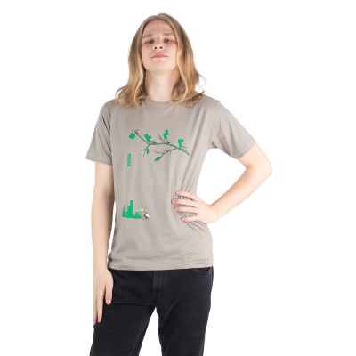Bavlnené tričko s potlačou Budovanie mraveniska – sivé