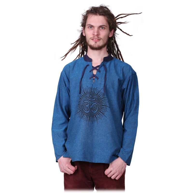 Kurta Matahari Pirus - pánska košeľa s dlhým rukávom Nepal