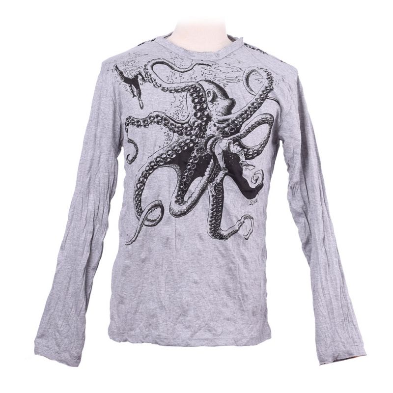 Pánske tričko Sure s dlhým rukávom - Octopus Attack Grey Thailand